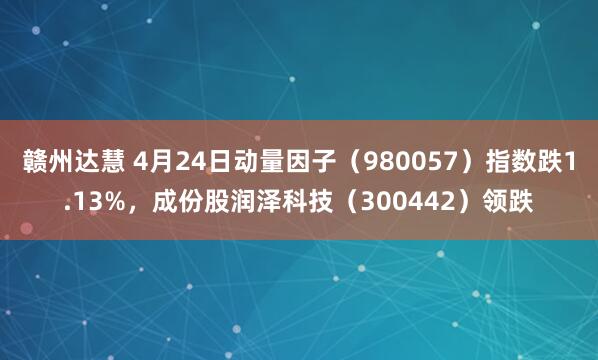 赣州达慧 4月24日动量因子（980057）指数跌1.13%，成份股润泽科技（300442）领跌