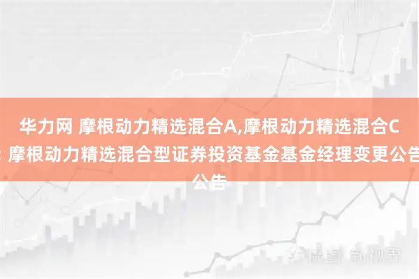 华力网 摩根动力精选混合A,摩根动力精选混合C: 摩根动力精选混合型证券投资基金基金经理变更公告
