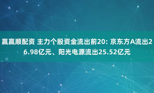 赢赢顺配资 主力个股资金流出前20: 京东方A流出26.98亿元、阳光电源流出25.52亿元
